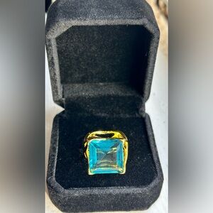 Large Blue Sapphire Princess Cut Statement Ring | Size 6
